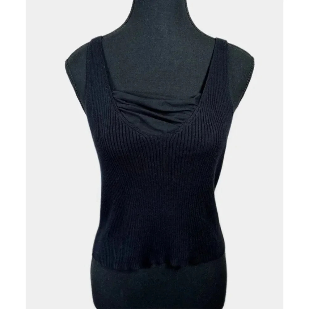 Free People One Ribbed Mesh Ruched Neck Tank Top